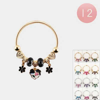 Fashnzfab 12pcs - Heart Flower Charm Beaded Stretch Bracelets In Pink
