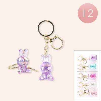 Fashnzfab 12pcs - Iridescent Bunny Charm Keychain Bag Charms In Multi