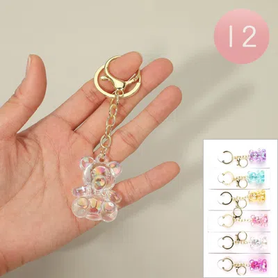 Fashnzfab 12pcs - Iridescent Teddy Bear Charm Keychain Bag Charms In Multi