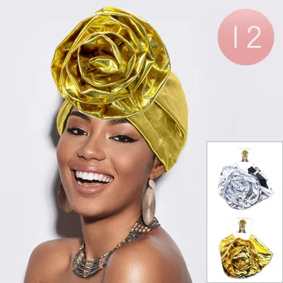 Fashnzfab 12pcs - Metallic Turban Hats In Gold