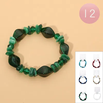 Fashnzfab 12pcs - Natural Stone Beaded Stretch Bracelets In Silver