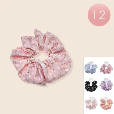 Fashnzfab 12pcs - Oversized Floral Print Hair Scrunchies In Multi
