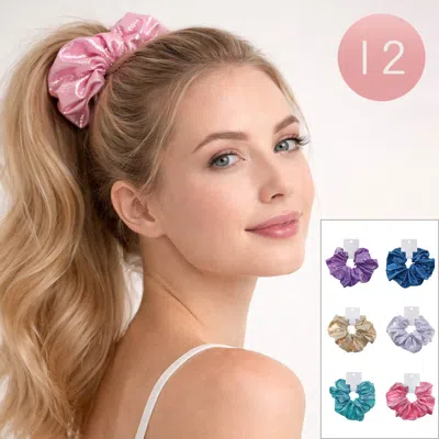 Fashnzfab 12pcs - Oversized Shiny Metallic Hair Scrunchies 2.25" H In Multi