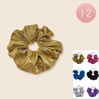 Fashnzfab 12pcs - Oversized Shiny Metallic Hair Scrunchies In Multi