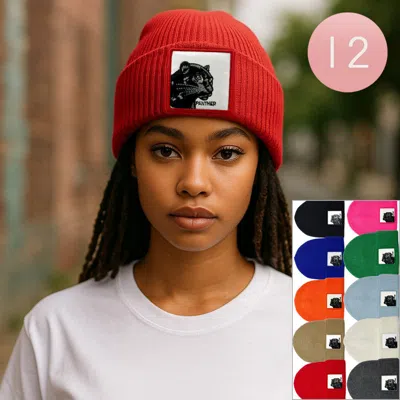 Fashnzfab 12pcs - Panther Patch Winter Beanie Hats In Multi