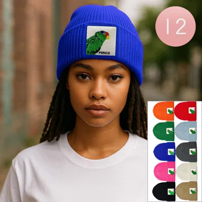 Fashnzfab 12pcs - Parrot Patch Winter Beanie Hats In Multi