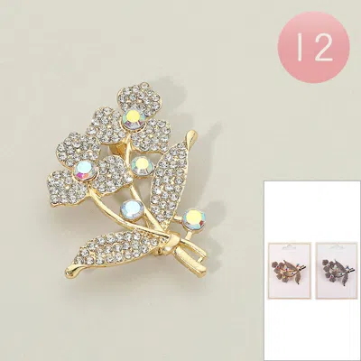 Fashnzfab 12pcs - Pearl Accent Rhinestone Floral Pin Brooches In Pink