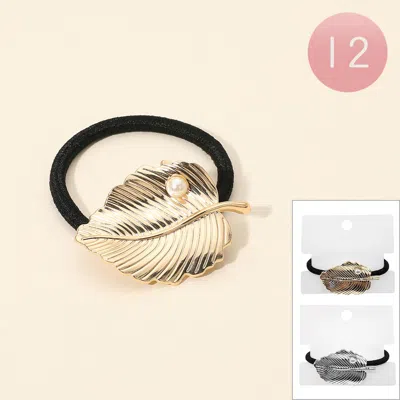 Fashnzfab 12pcs -pearl Accent Textured Metal Leaf Accent Stretch Hairbands - Gold, Silver