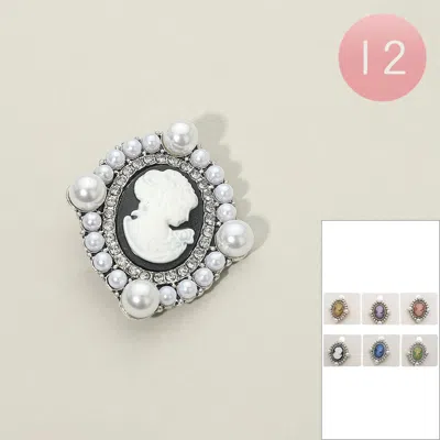 Fashnzfab 12pcs - Pearl Rhinestone Vintage Cameo Pin Brooches In Multi