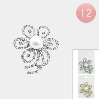 Fashnzfab 12pcs - Pearl Stone Paved Flower Brooches In Multi