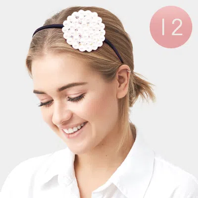 Fashnzfab 12pcs - Pearl Stone Round Headbands In Beige