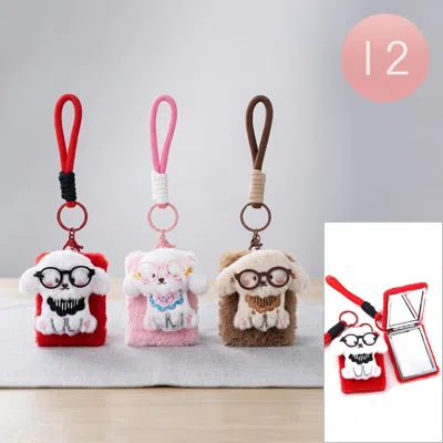Fashnzfab 12pcs - Plush Puppy Bag Charm Keychain Cosmetic Mirrors In Multi