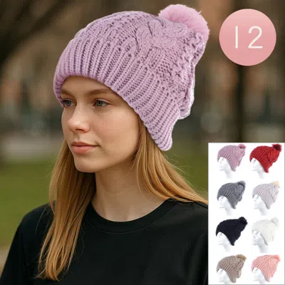 Fashnzfab 12pcs - Pom Pom Knit Slouchy Winter Beanie Hats In Multi