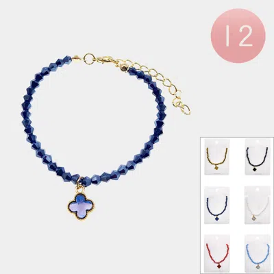 Fashnzfab 12pcs - Quatrefoil Charm Faceted Beaded Bracelets In Blue
