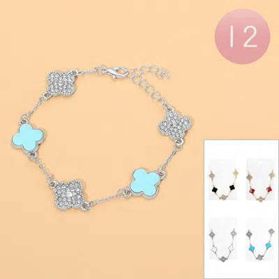 Fashnzfab 12pcs - Quatrefoil Charm Link Bracelets In Pink