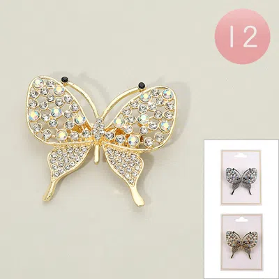 Fashnzfab 12pcs - Rhinestone Embellished Butterfly Pin Brooches In Multi