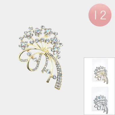 Fashnzfab 12pcs - Rhinestone Flower Bouquet Bow Pin Brooches In Blue