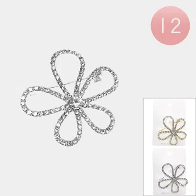 Fashnzfab 12pcs - Rhinestone Flower Pin Brooches In Red