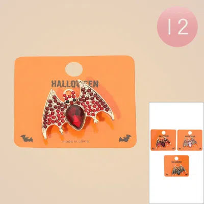 Fashnzfab 12pcs - Rhinestone Halloween Bat Pin Brooches In Gold