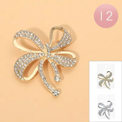 Fashnzfab 12pcs - Rhinestone Pave Bow Pin Brooches In Multi