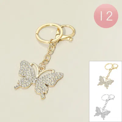 Fashnzfab 12pcs - Rhinestone Pave Butterfly Bag Charm Keychains In Pink