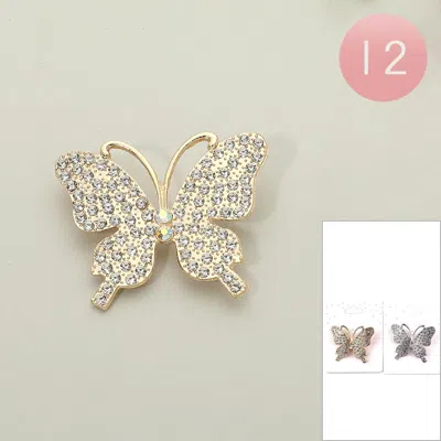 Fashnzfab 12pcs - Rhinestone Pave Butterfly Pin Brooches In Multi