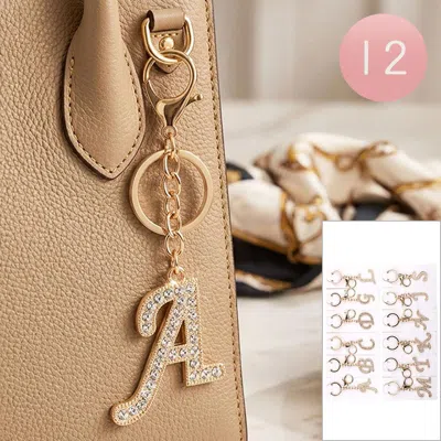 Fashnzfab 12pcs - Rhinestone Pave Initial Letter Keychain Bag Charms In Gold