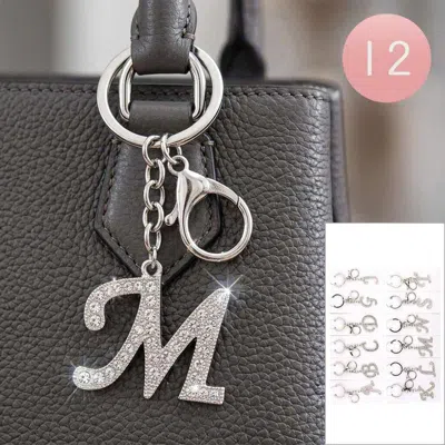 Fashnzfab 12pcs - Rhinestone Pave Initial Letter Keychain Bag Charms In Multi