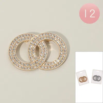 Fashnzfab 12pcs - Rhinestone Pave Interlocking Double Circle Pin Brooches In Multi
