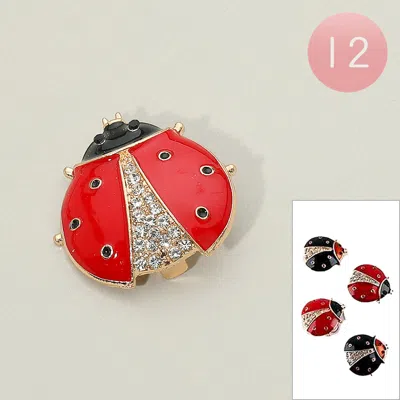 Fashnzfab 12pcs - Rhinestone Pave Ladybug Pin Brooches In Multi