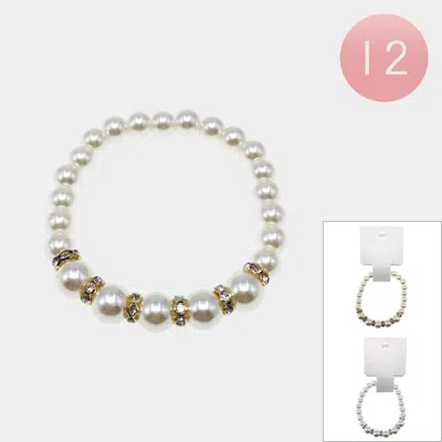Fashnzfab 12pcs - Rhinestone Spacer Pearl Beaded Stretch Bracelets 0.35" In Pink