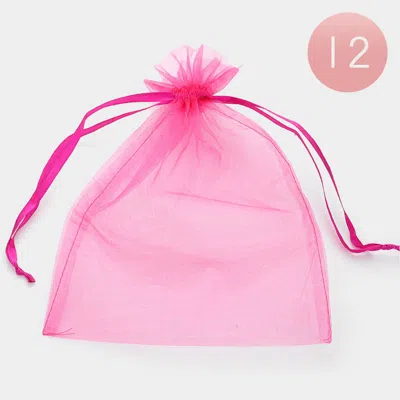 Fashnzfab 12pcs - Ribbon Organza Gift Bags In Pink