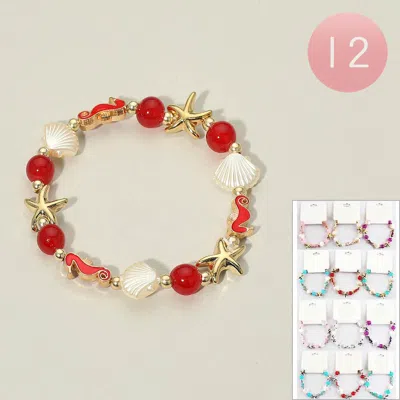 Fashnzfab 12pcs - Seahorse Starfish Seashell Charm Faceted Beaded Stretch Bracelets In Multi