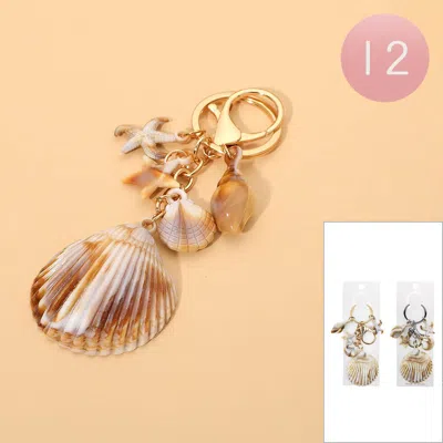 Fashnzfab 12pcs - Seashell Accent Starfish Shell Charm Embellished Drop Bag Chain Keychains In Multi