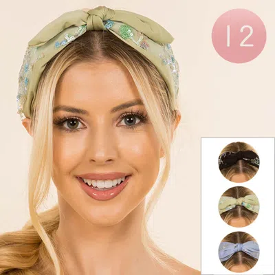 Fashnzfab 12pcs - Sequin Embellished Knot Headbands In Multi