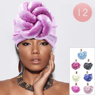 Fashnzfab 12pcs - Shiny Turban Hats In Multi