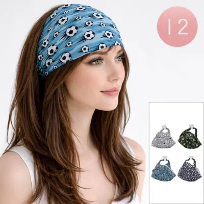 Fashnzfab 12pcs - Soccer Ball Pattern Hair Scarf Wraps In Blue