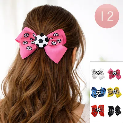 Fashnzfab 12pcs - Soccer Ball Print Bow Hair Clips In Multi