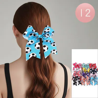 Fashnzfab 12pcs - Soccer Ball Print Bow Hair Clips In Multi