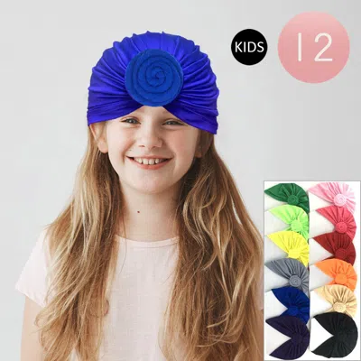 Fashnzfab 12pcs - Solid Kids Turban Hats In Blue