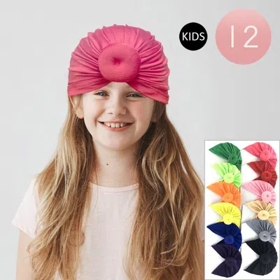 Fashnzfab 12pcs - Solid Kids Turban Hats In Multi