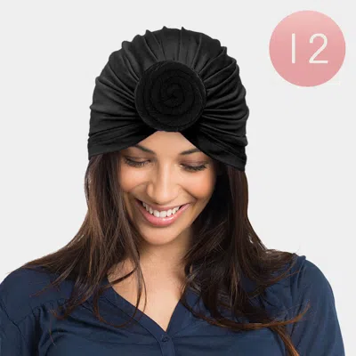 Fashnzfab 12pcs - Solid Turban Hats In Black