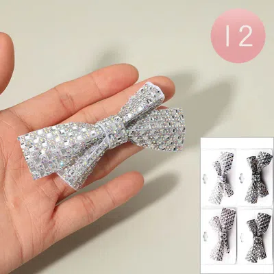 Fashnzfab 12pcs - Sparkling Bow Hair Clips In Silver
