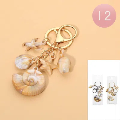 Fashnzfab 12pcs - Spiral Shell Accent Starfish Seashell Charm Embellished Drop Bag Chain Keychains In Multi