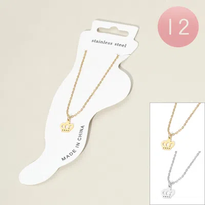 Fashnzfab 12pcs - Stainless Steel Crown Charm Anklets In Gold