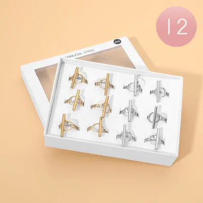 Fashnzfab 12pcs - Stainless Steel Modern Rings In Gold