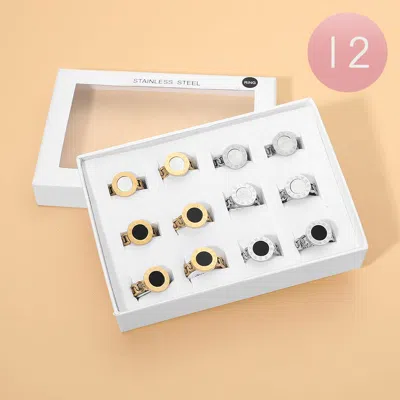 Fashnzfab 12pcs - Stainless Steel Roman Numeral Accent Rings In Gold