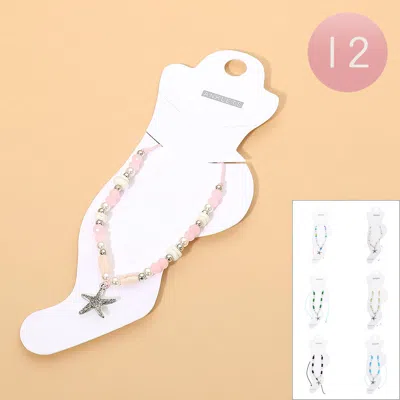 Fashnzfab 12pcs - Starfish Charm Beaded Adjustable Cinch Pull Tie Anklets In Pink