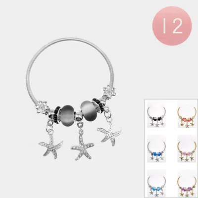 Fashnzfab 12pcs - Starfish Charm Beaded Stretch Bracelets In Silver