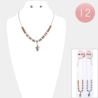 Fashnzfab 12pcs - Stiletto Heel Pendant Pearl Beaded Necklaces In Pink